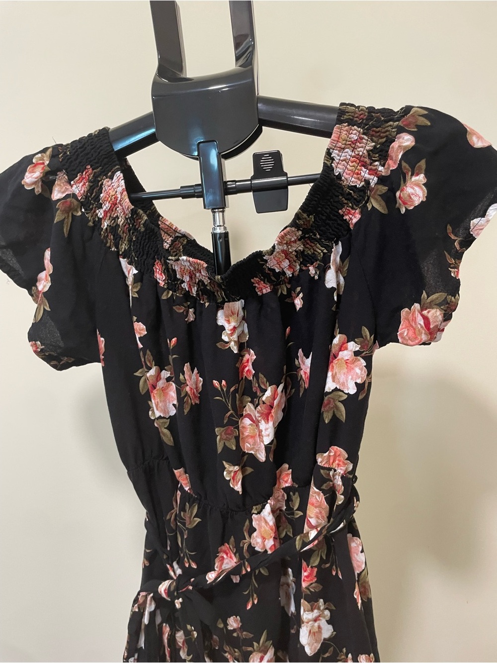 Justify Black Floral Smocked Midi Dress